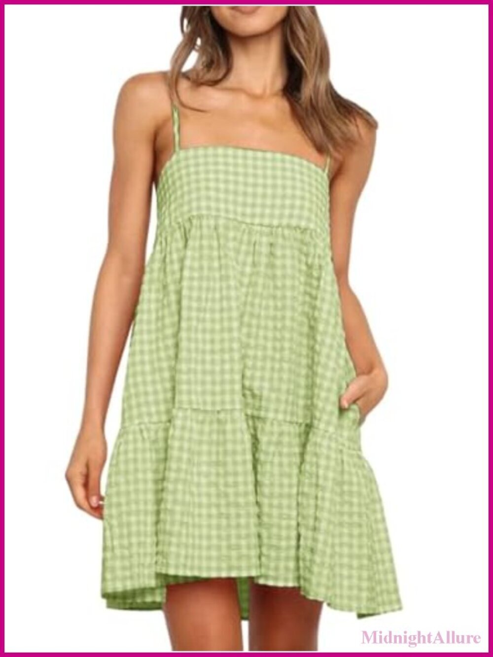 Casual Plaid Mini Sundress Spaghetti Strap A-Line with Pockets
